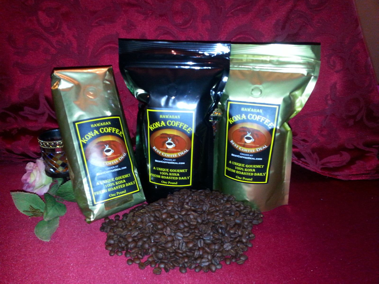 100% Hawaiian Kona Coffee – GROUND – 5 Pounds – (5 One lb bags)