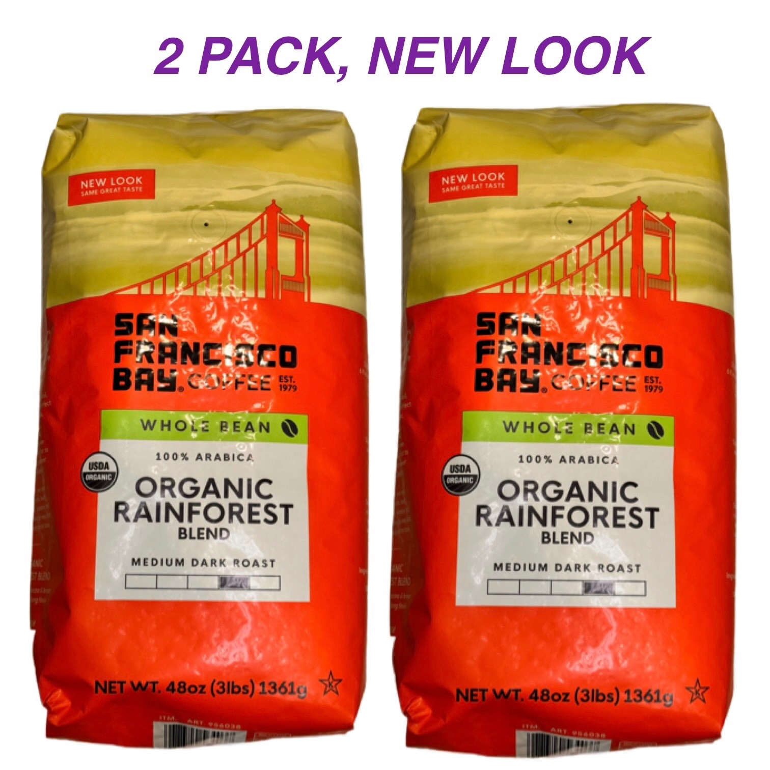 3 lbs, San Francisco Bay Organic Rainforest Blend Whole Bean Coffee, ( 1361 g )