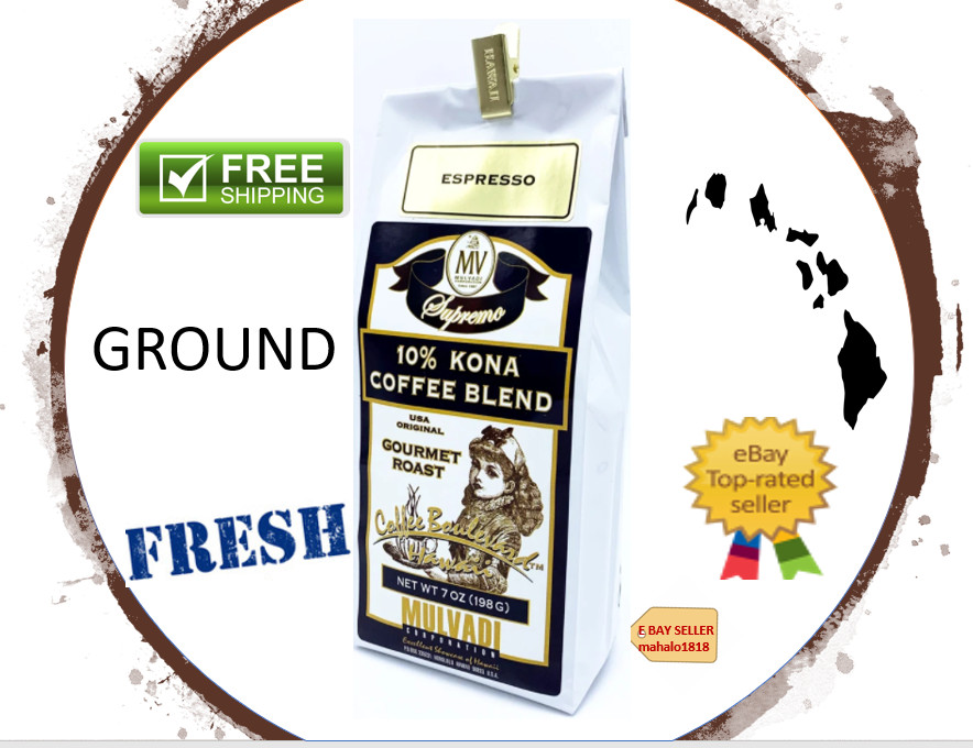 Mulvadi 10% KONA BLEND COFFEE ESPRESSO – 7oz Medium Dark Roast – Hawaii Coffee