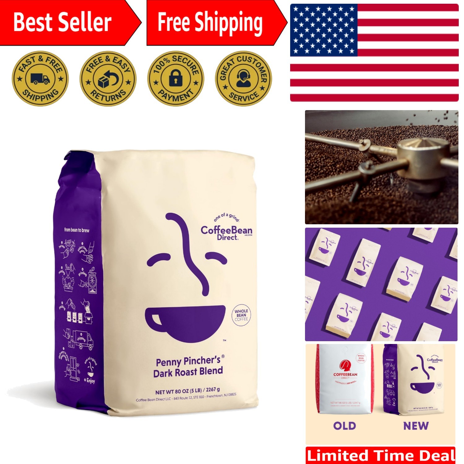 5 lb Penny Pincher’s Dark Roast Blend – Whole Bean Coffee with Citrus & Molasses