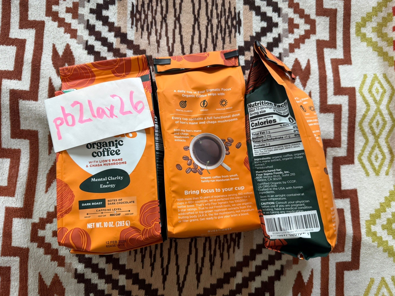 Four Sigmatic Lion’s Mane Chaga Mushroom Dark Roast Ground Coffee – 10oz 3 Pack
