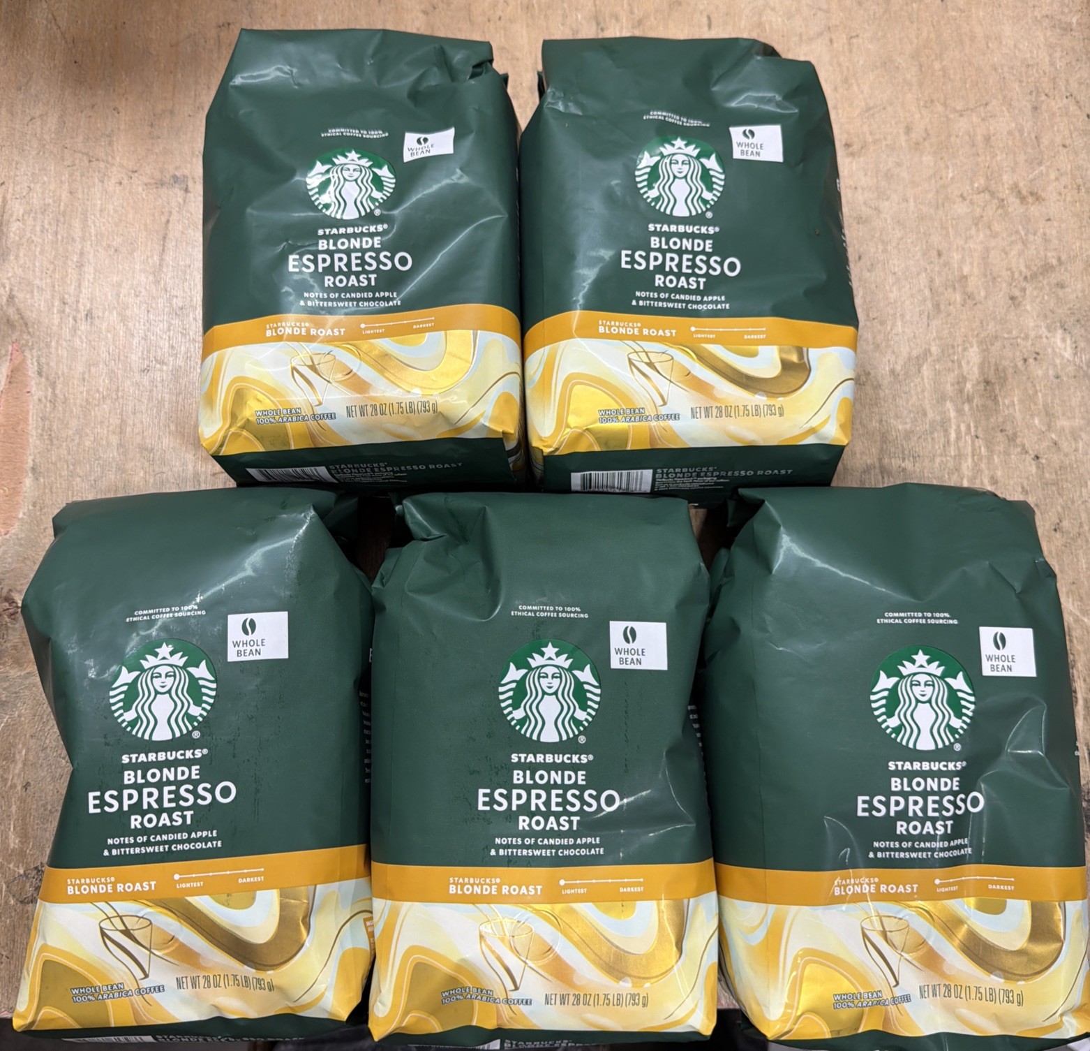 Lot Of 5 Starbucks Blonde Espresso Roast Whole Bean 28oz 08/26