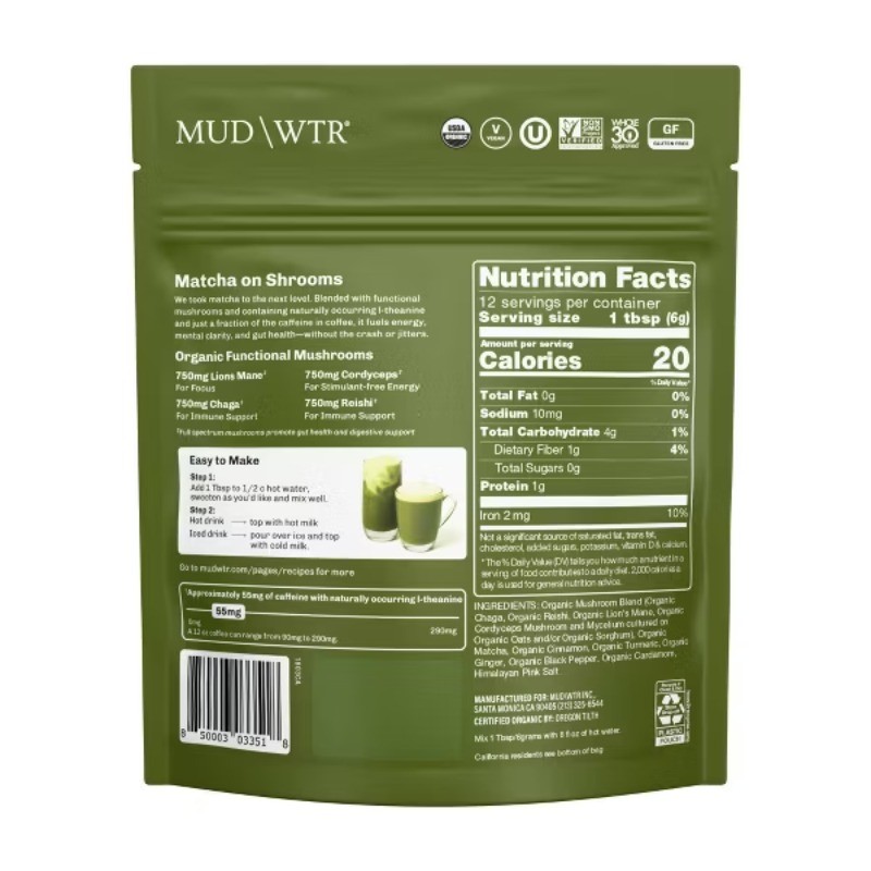 MUDWTR Organic Matcha Mushroom Coffee Alternative – 2.5oz