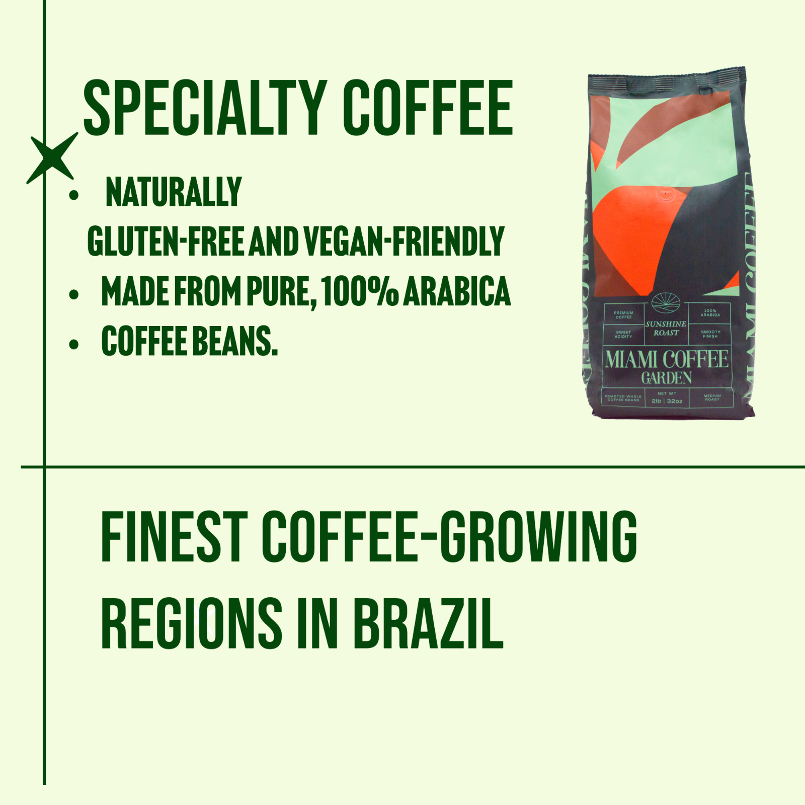 Miami Coffee Garden, 2lb Brazilian Premium Coffee, Rich and Balanced, Arabica