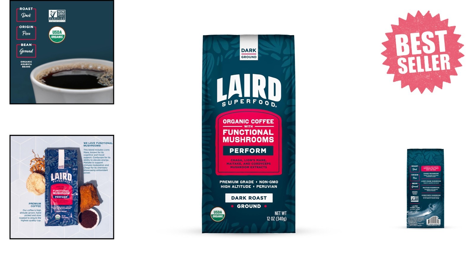 12 oz Organic Dark Roast Coffee Infused with Chaga & Lion’s Mane Mushrooms