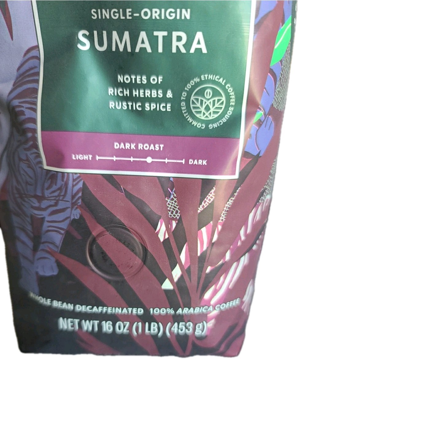 Starbucks Decaf Single-Origin Sumatra Darkroast WholeBean Coffee 1lb / 16oz Bag