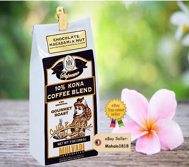 Hawaii Coffee Mulvadi 10% KONA BLEND COFFEE CHOCOLATE MACNUT GROUND
