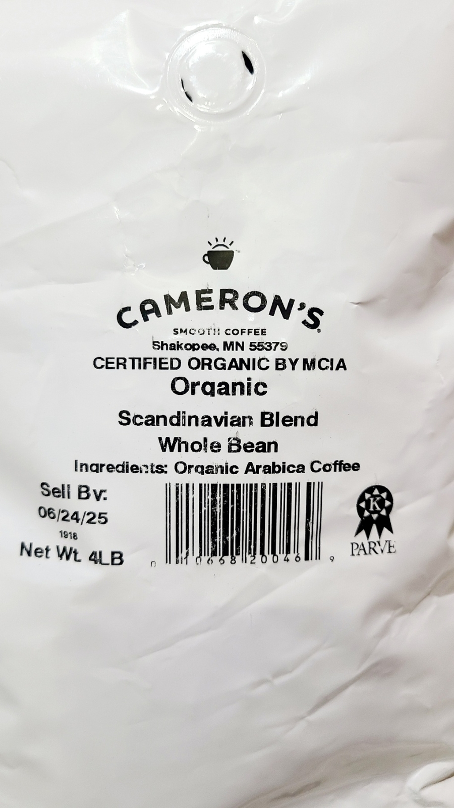 100% Arabica Organic Scandinavian Blend Whole Bean Coffee 4 Lb Bulk 1- Bag
