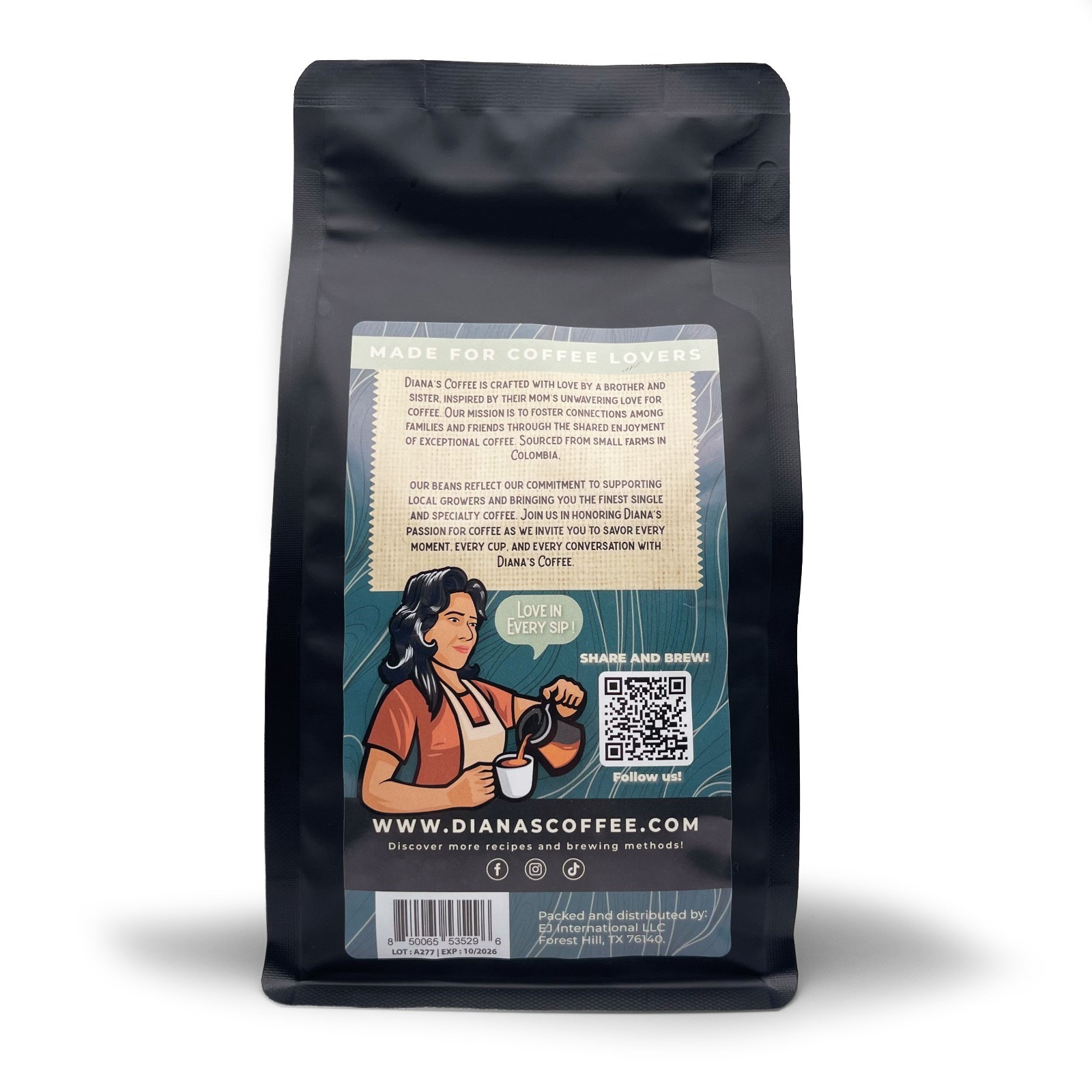 Diana’s Coffee | Original Specialty | Decaffeinated | Whole Bean | 12 oz (340g)