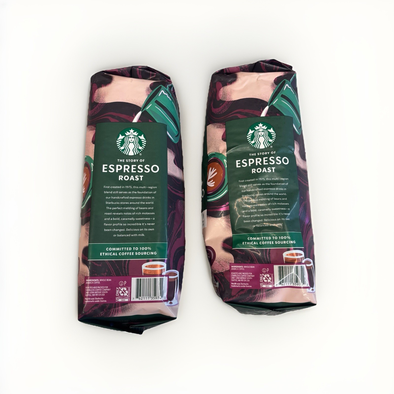 Starbucks Espresso Dark Roast Whole Bean Coffee, 2x40oz Bags (5lbs) *Old Stock*