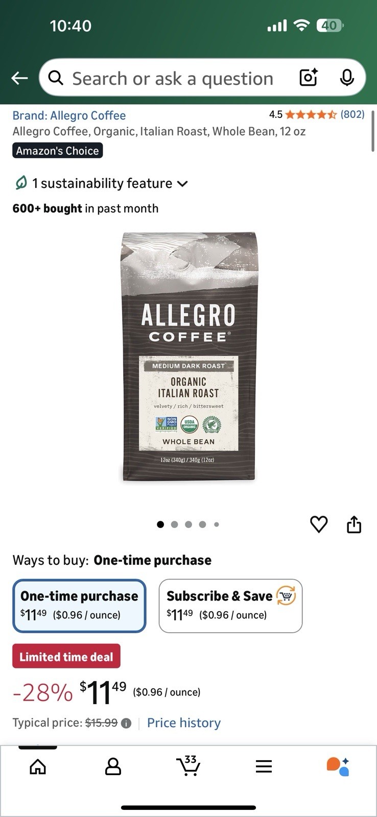 Allegro Organic Italian Roast ☕