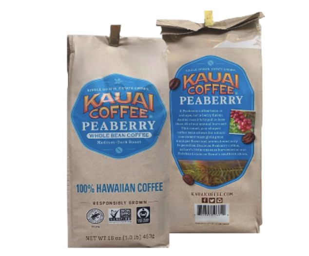Kauai Coffee 100% Hawaiian Peaberry Whole Bean Coffee – 16 oz (1 bag)