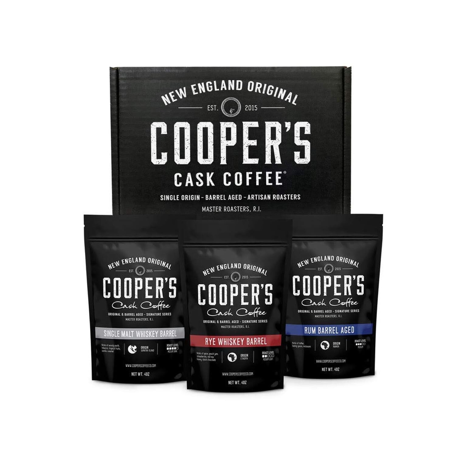 Three-Pack Bourbon Barrel Aged Whole Bean Coffee – Exquisite Flavor Profiles