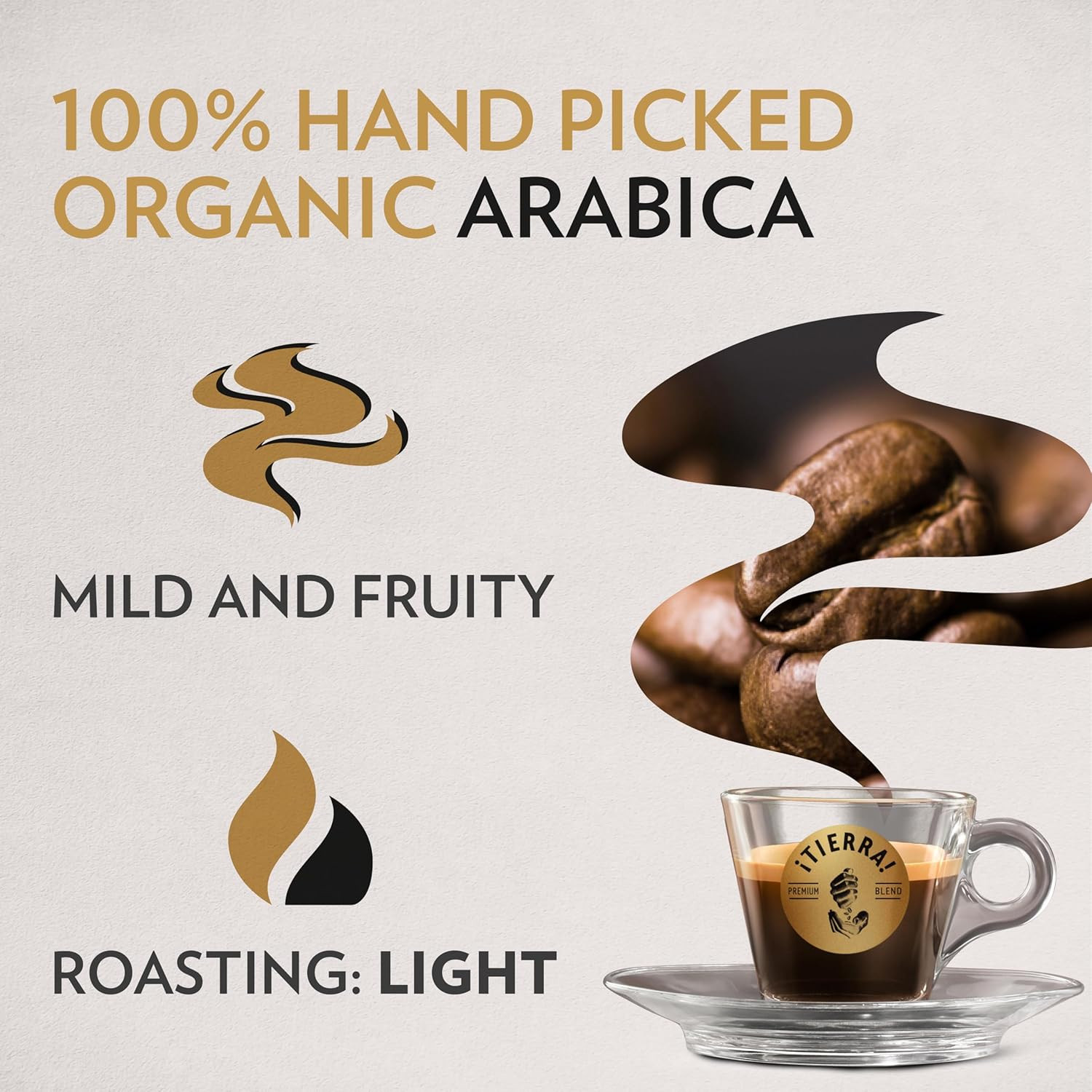 Lavazza ¡Tierra! Organic for Planet Whole Bean Coffee, Light Roast, 100% Arabica
