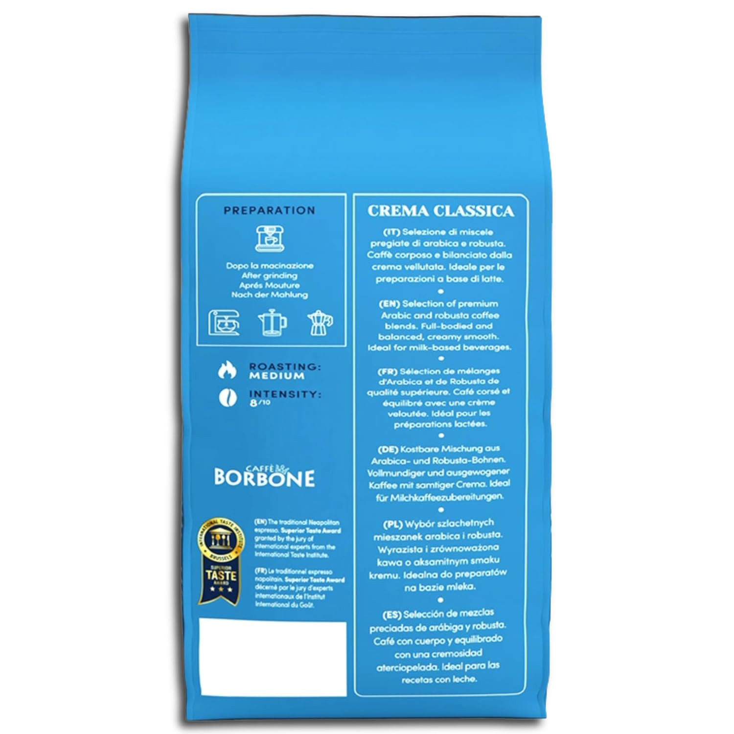 Crema Classica Whole Bean Coffee, Arabica and Robusta Blend, Medium Roast, 2.2 L