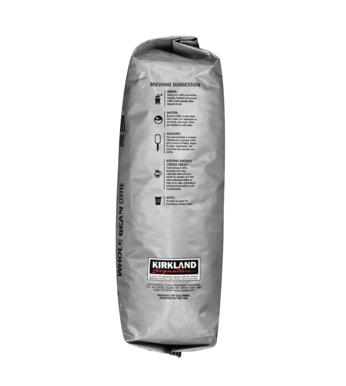 Kirkland Signature Colombian Supremo Coffee, Whole Bean, 3 lbs Medium Roast.