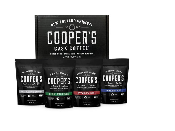 Bourbon Whiskey Barrel Aged Coffee Box Set 4 Whole Bean Single Origin Gift