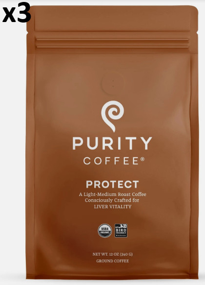 3pk of PROTECT Light Medium Roast Whole Bean Coffee for Liver Vitality EXP