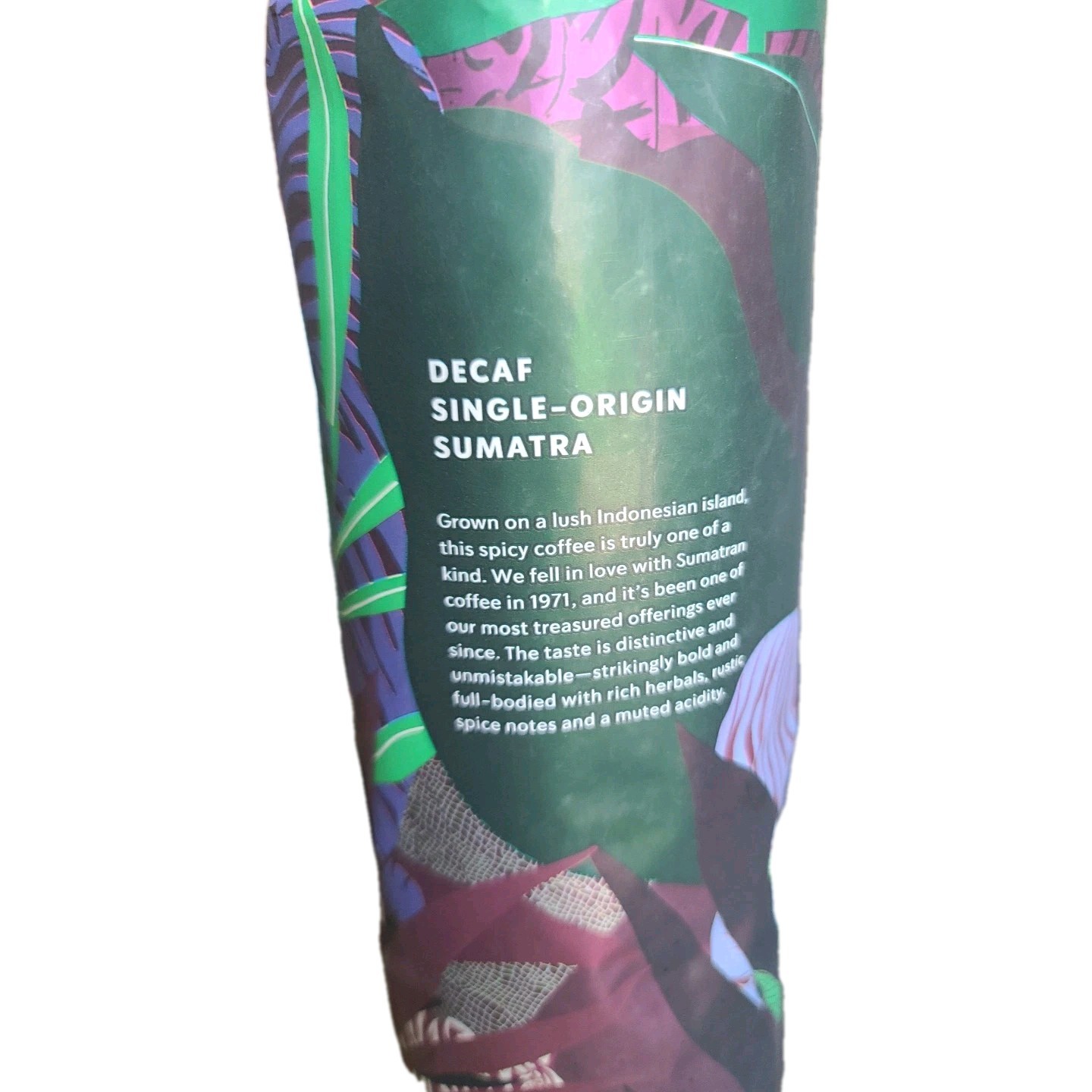 Starbucks Decaf Single-Origin Sumatra Darkroast WholeBean Coffee 1lb / 16oz Bag