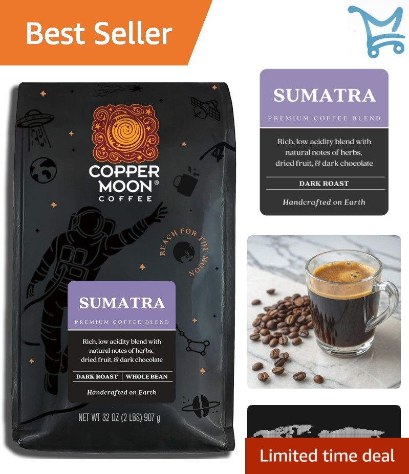 Dark Roast Whole Bean Coffee Sumatra Blend 2lb Rich Aroma Bold Flavor Gourmet