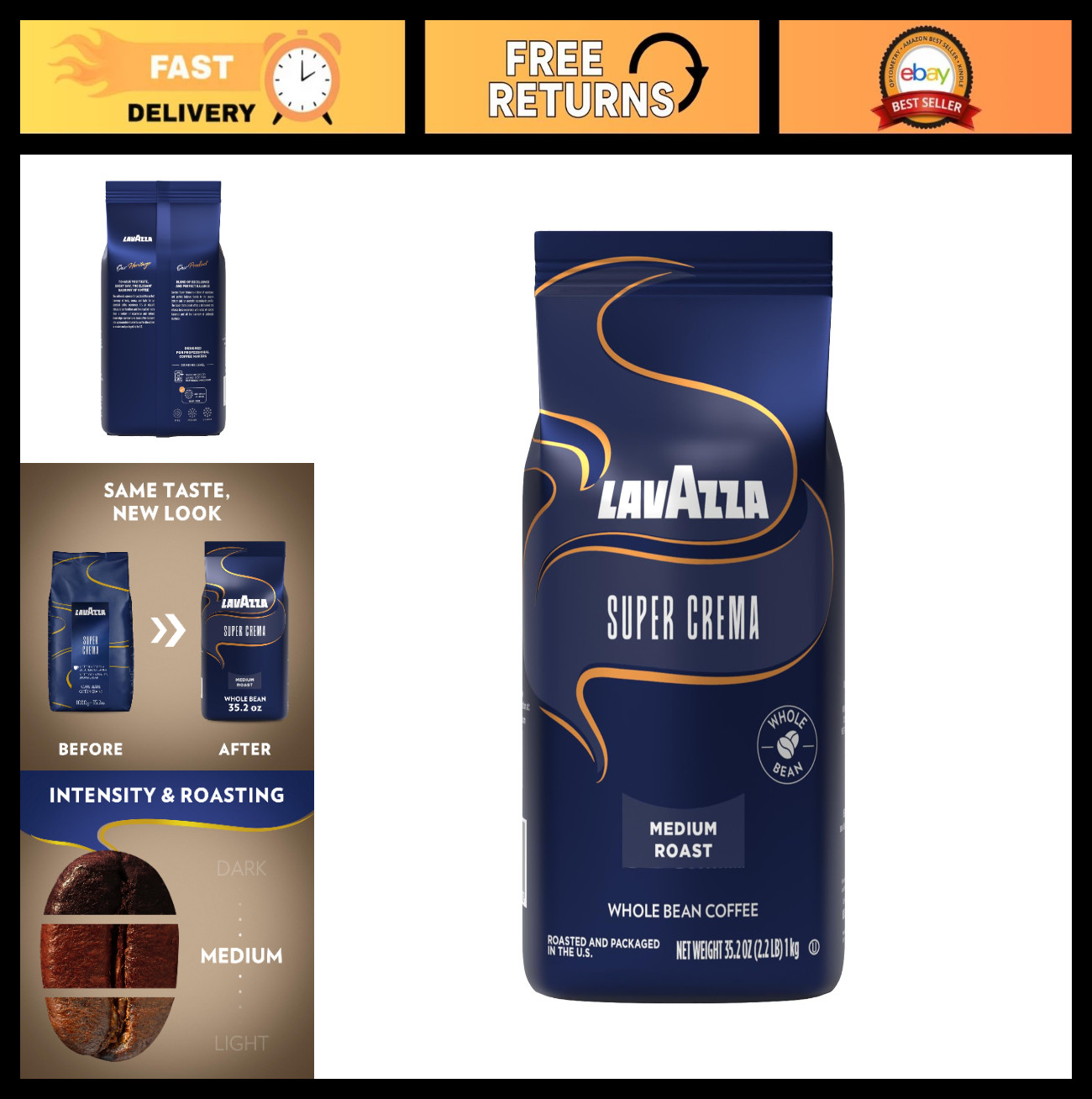 Premium Whole Bean Coffee – Medium Espresso Roast, Arabica & Robusta Blend, 2.2