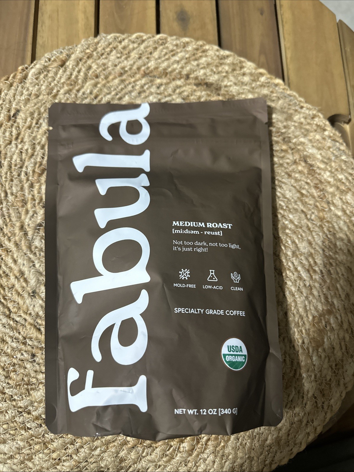 Fabula Low Acid Organic Coffee Beans Medium Roast 12 oz Non-GMO