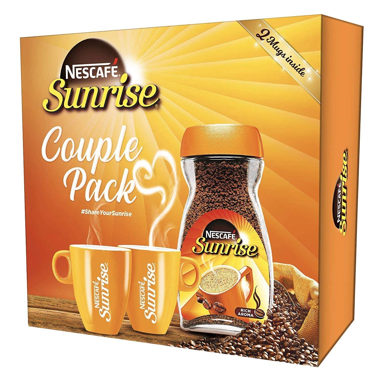 Nescafe Sunrise Ground Coffee Couple Pack – 200g Jar with 2 Coffee Mugs