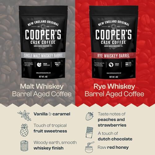 Bourbon Barrel Aged Coffee Set, Single Origin 4 Ounce (Pack of 3) Whole Bean