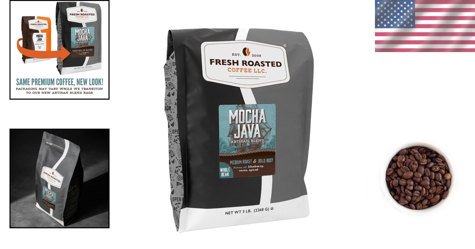 Kosher Mocha Java Coffee Beans – 80oz Medium Roast, Artisan Blend, Cacao Flavor