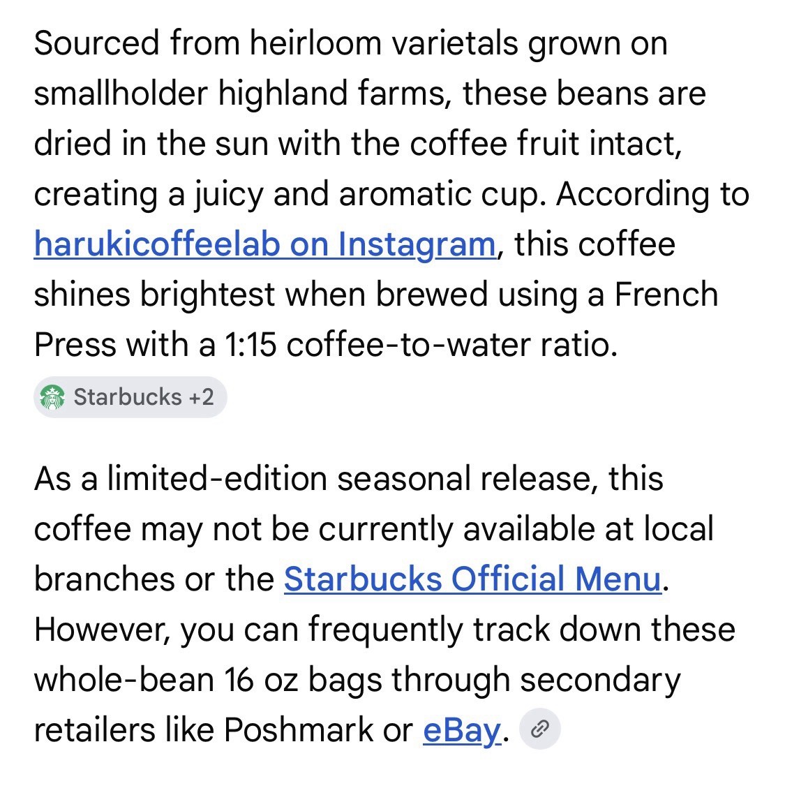 Starbucks 5 Lb Bag of Whole Bean Sun-dried Ethiopia Highlands Coffee