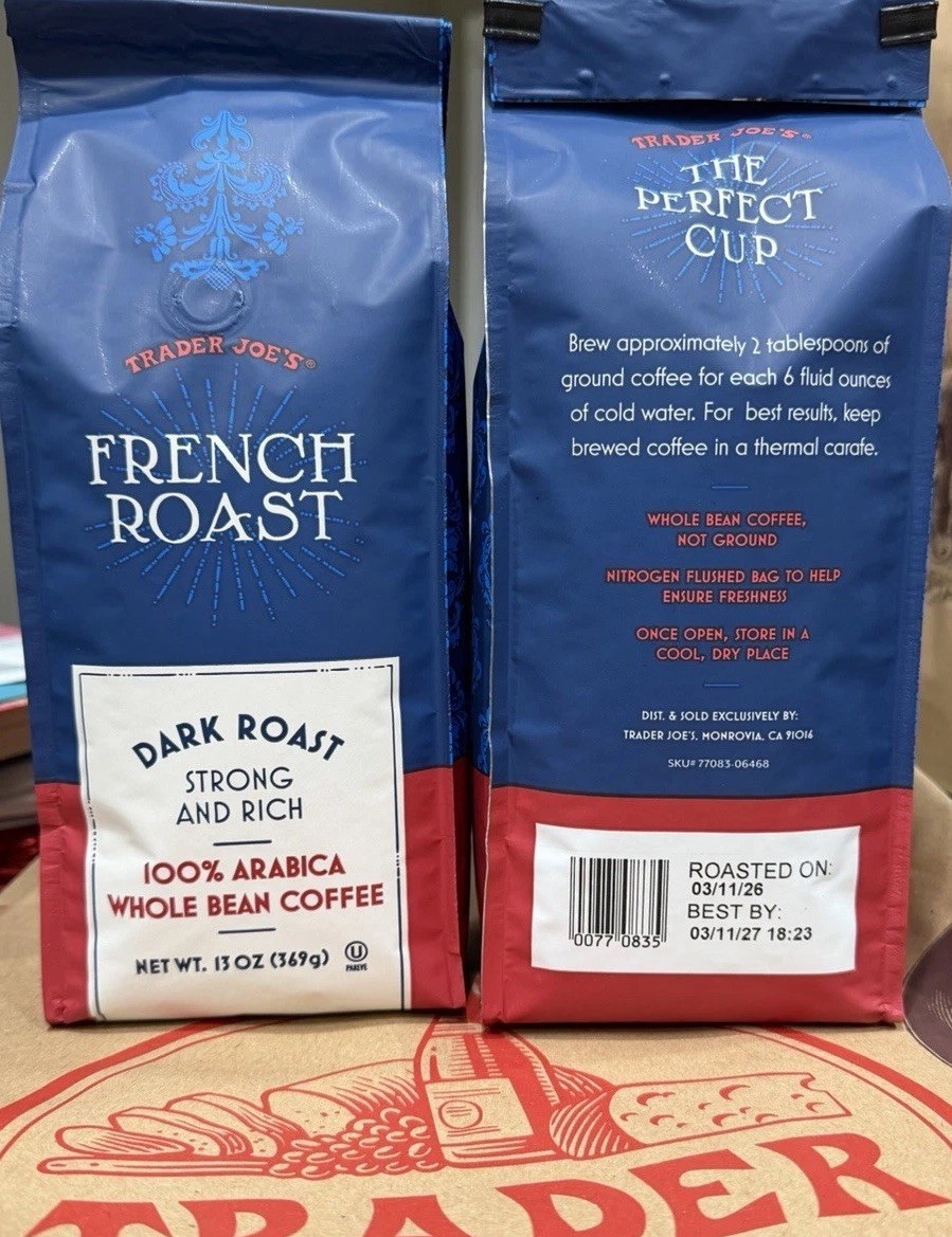 2 Packs Trader Joe’s French Roast Whole Bean Coffee Dark Roast 13 OZ Each Pack