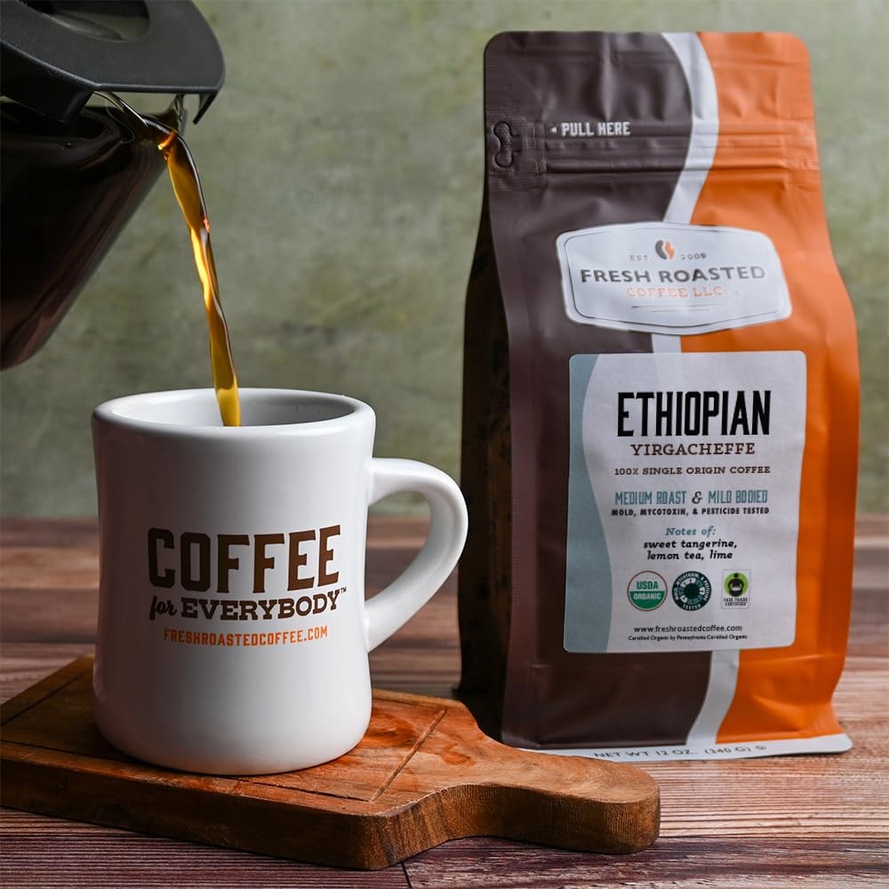 , Organic Ethiopian Yirgacheffe Whole Bean Coffee, Light Roast, USDA Organic,…