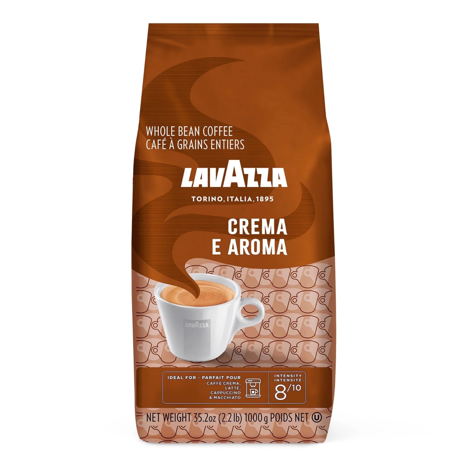 Lavazza Crema e Aroma Whole Bean Coffee, Medium Roast, 2.2 lb Bag (Pack of 2)