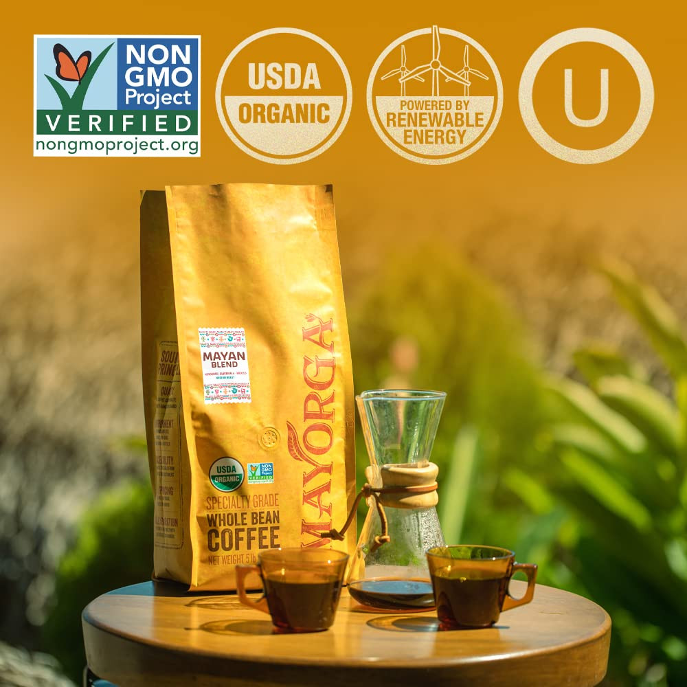 Medium Roast Whole Bean Coffee, 5 Lb Bag – Mayan Blend Coffee Roast – Smooth & F