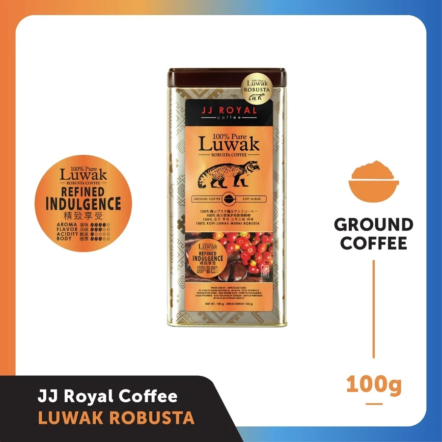 JJ Royal 100% Pure Luwak Robusta Coffee 100g Ground or Whole Bean Indonesian