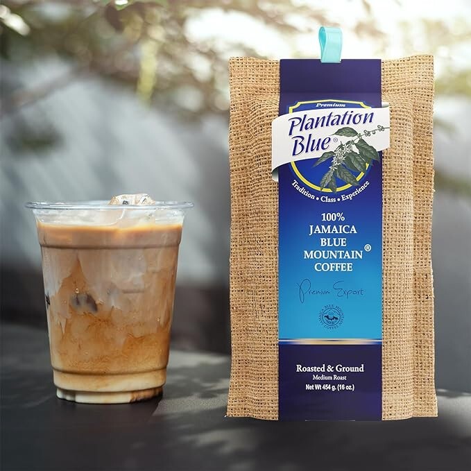 Plantation Blue 100% Jamaica Blue Mountain Coffee Medium Roasted and GROUND 454g