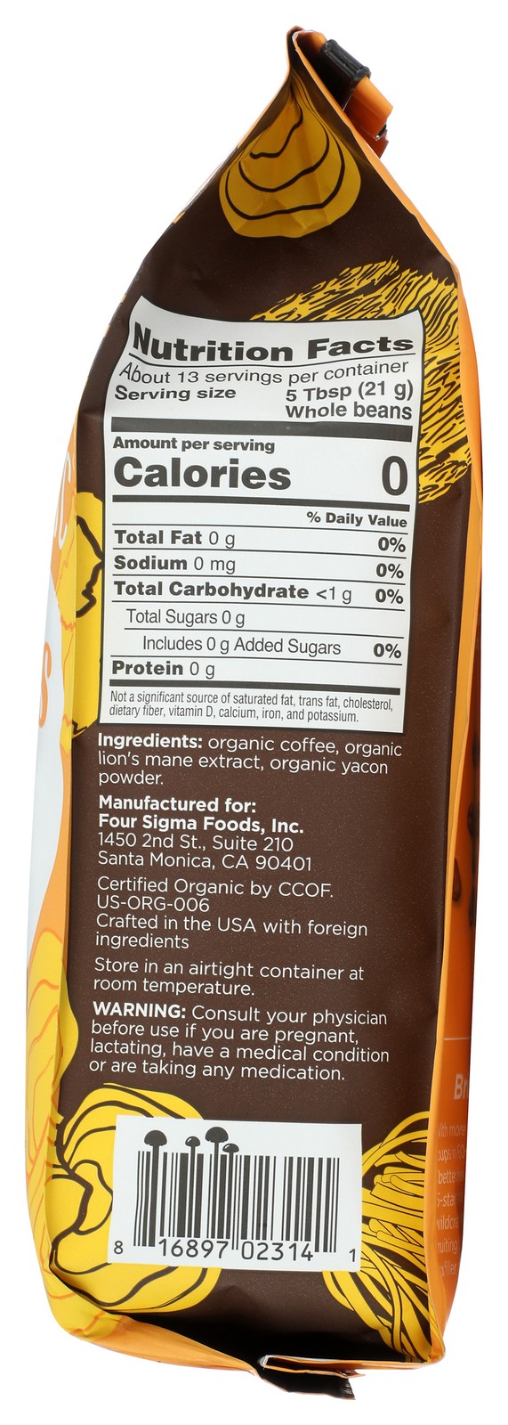 Four Sigmatic Organic Focus Coffee Whole Bean Dark Roast 10 Oz 8 Pack