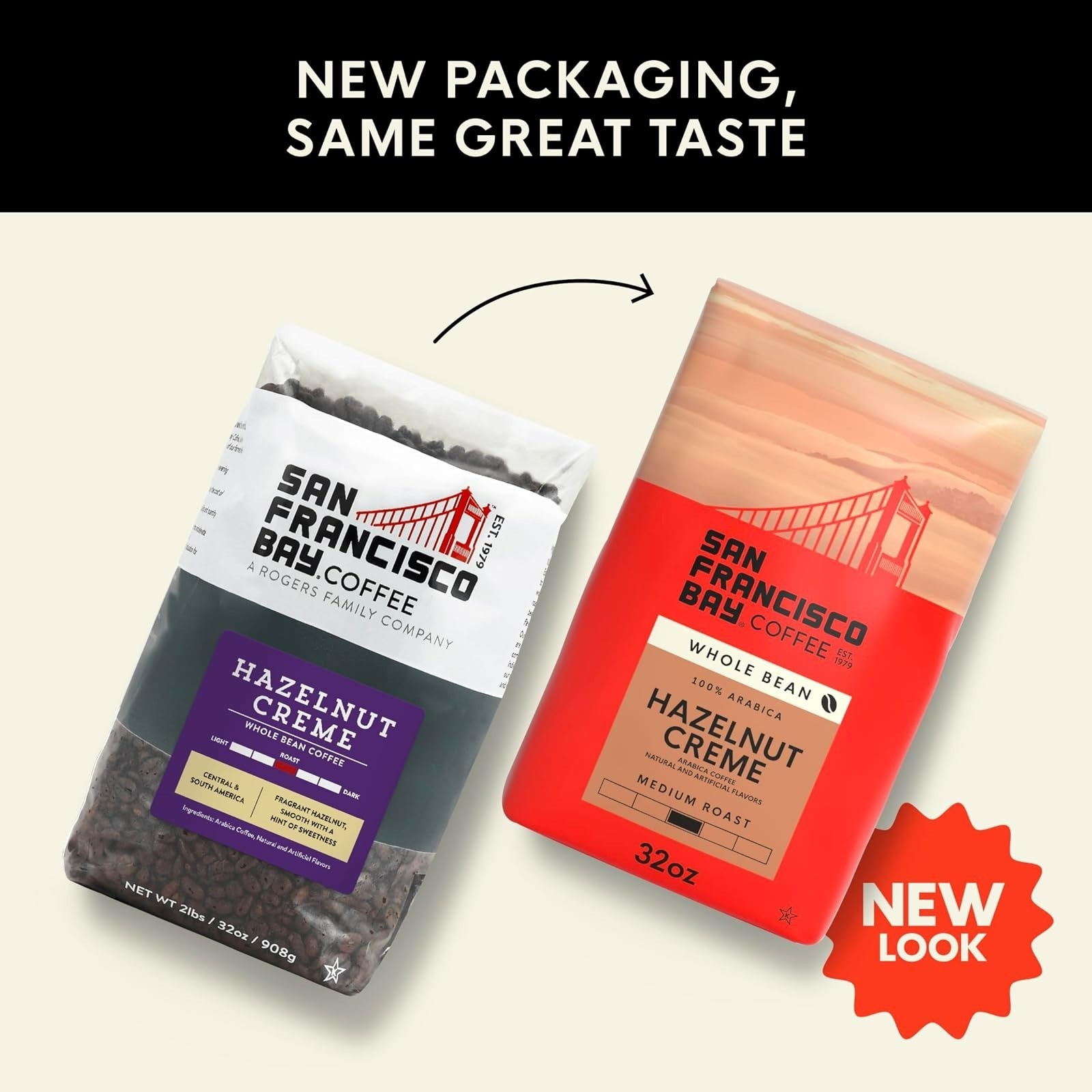 San Francisco Bay Coffee Hazelnut Crème Medium Roast Whole Bean 2 lb