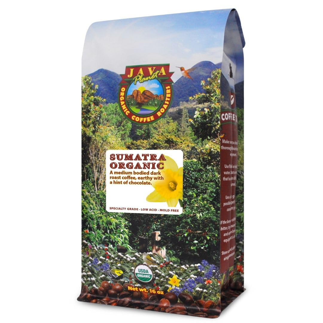 Organic Sumatra Single Origin Dark Roast Whole Bean Coffee, Low Acid, Smooth