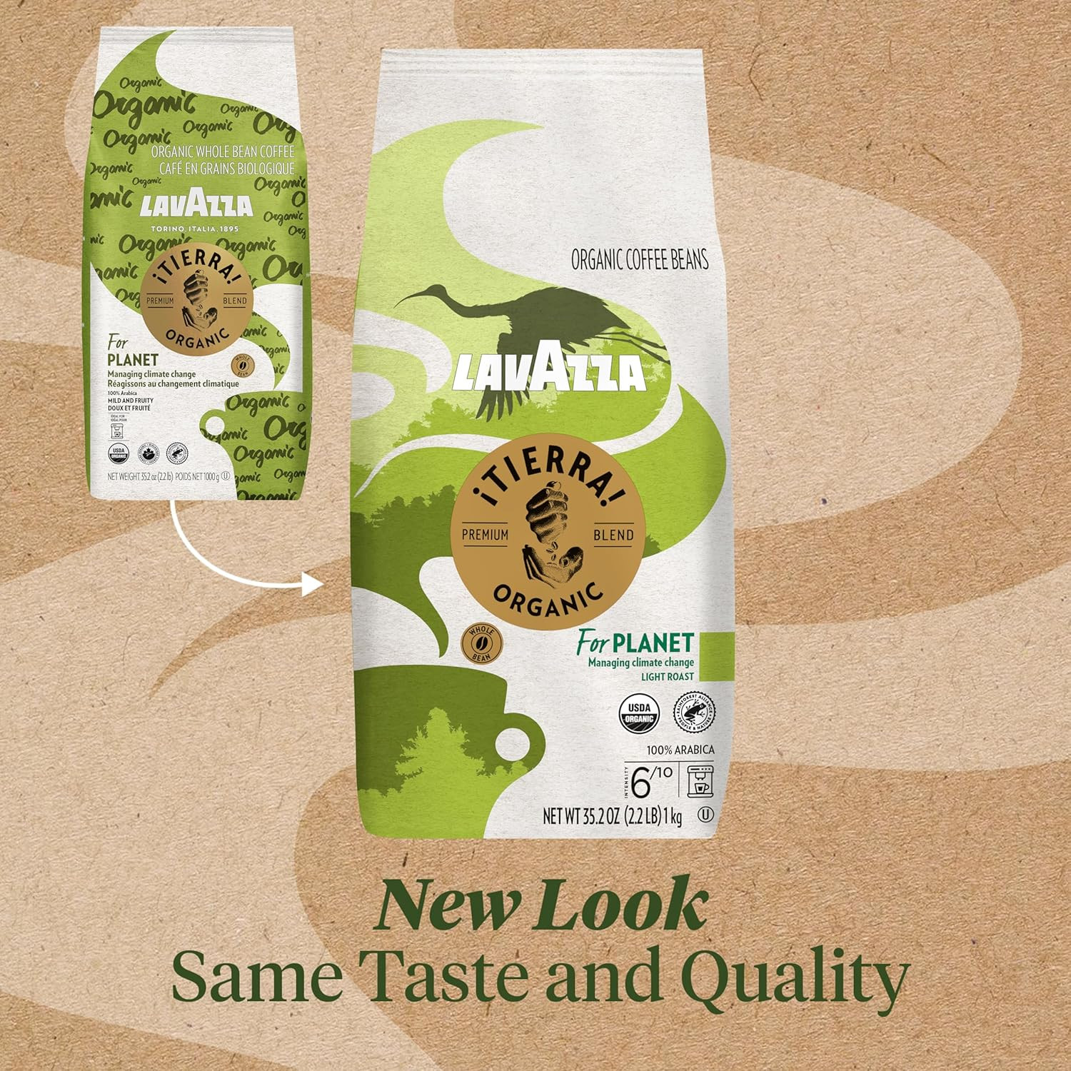 Lavazza ¡Tierra! Organic for Planet Whole Bean Coffee, Light Roast, 100% Arabica