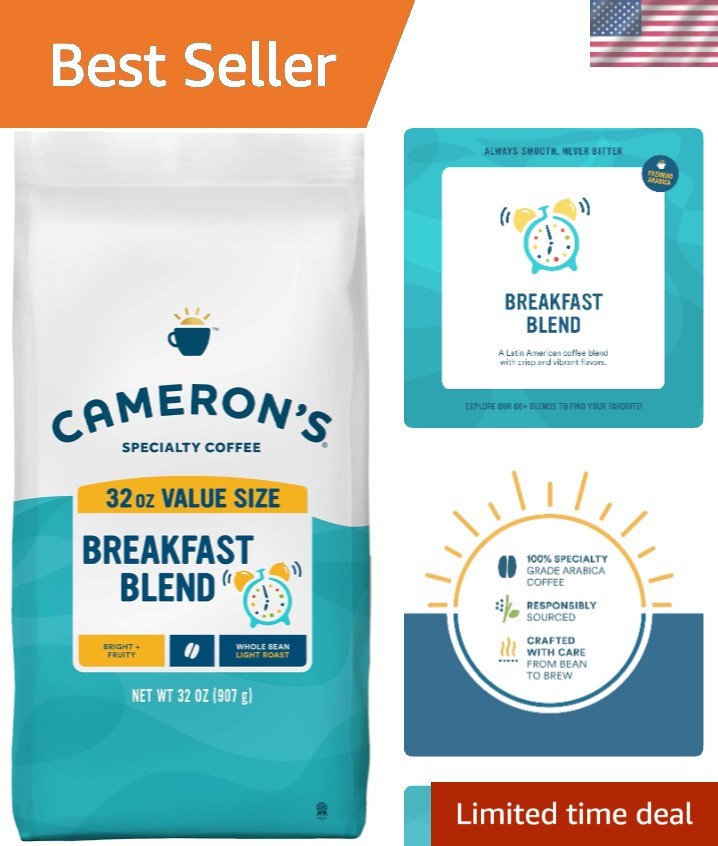 Roasted Whole Bean Breakfast Blend Coffee – 32 Oz Light Roast for Smooth Flavor
