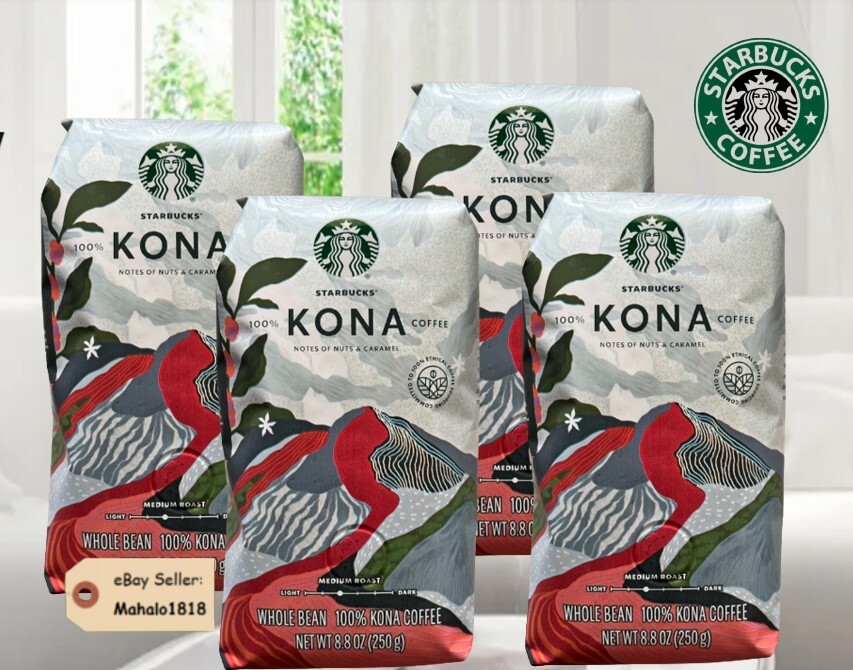 🌺4 FRESH- Starbucks 100% Kona Coffee Whole Bean 8.8oz Bag Hawaii GREAT DEAL!
