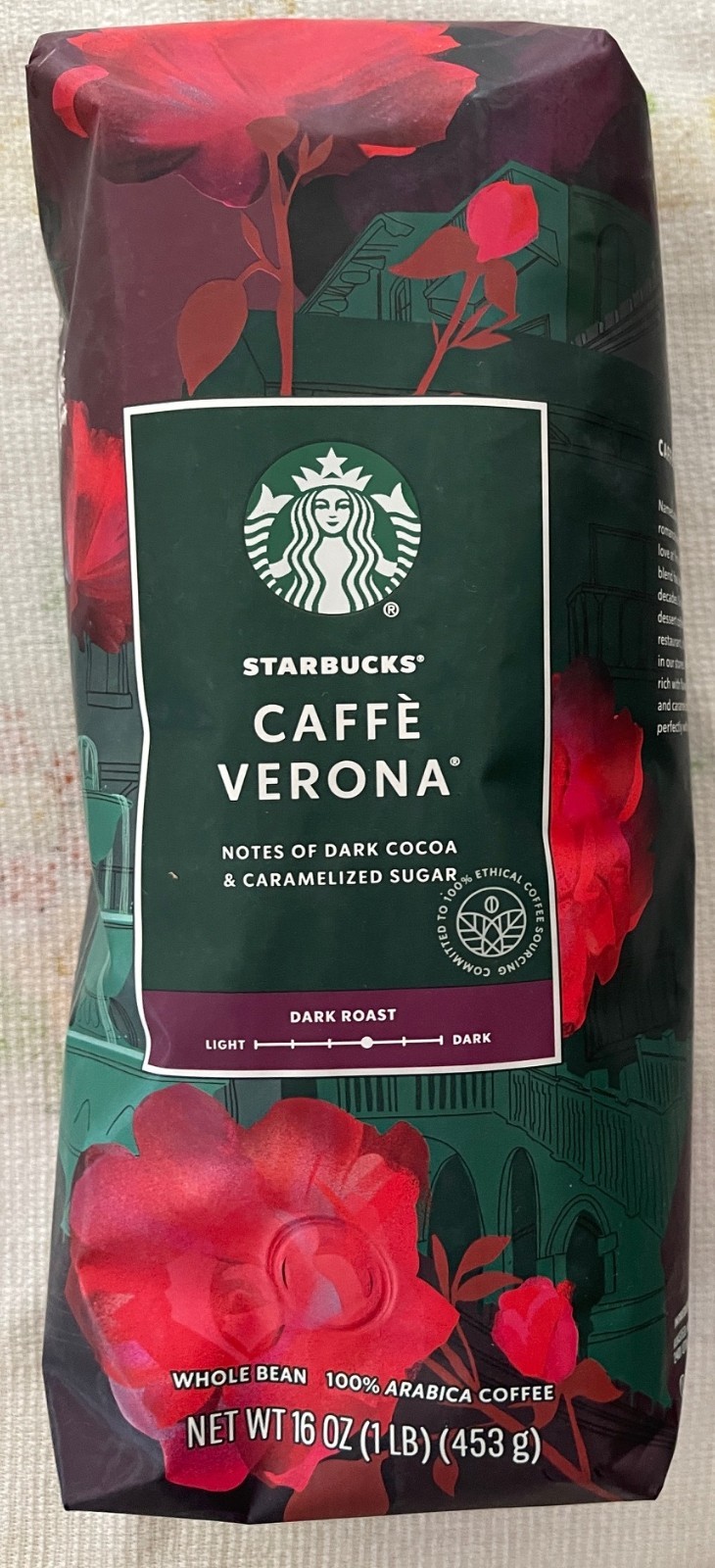 Starbucks 1 lb Bag Whole Bean Coffee Caffe Verona New