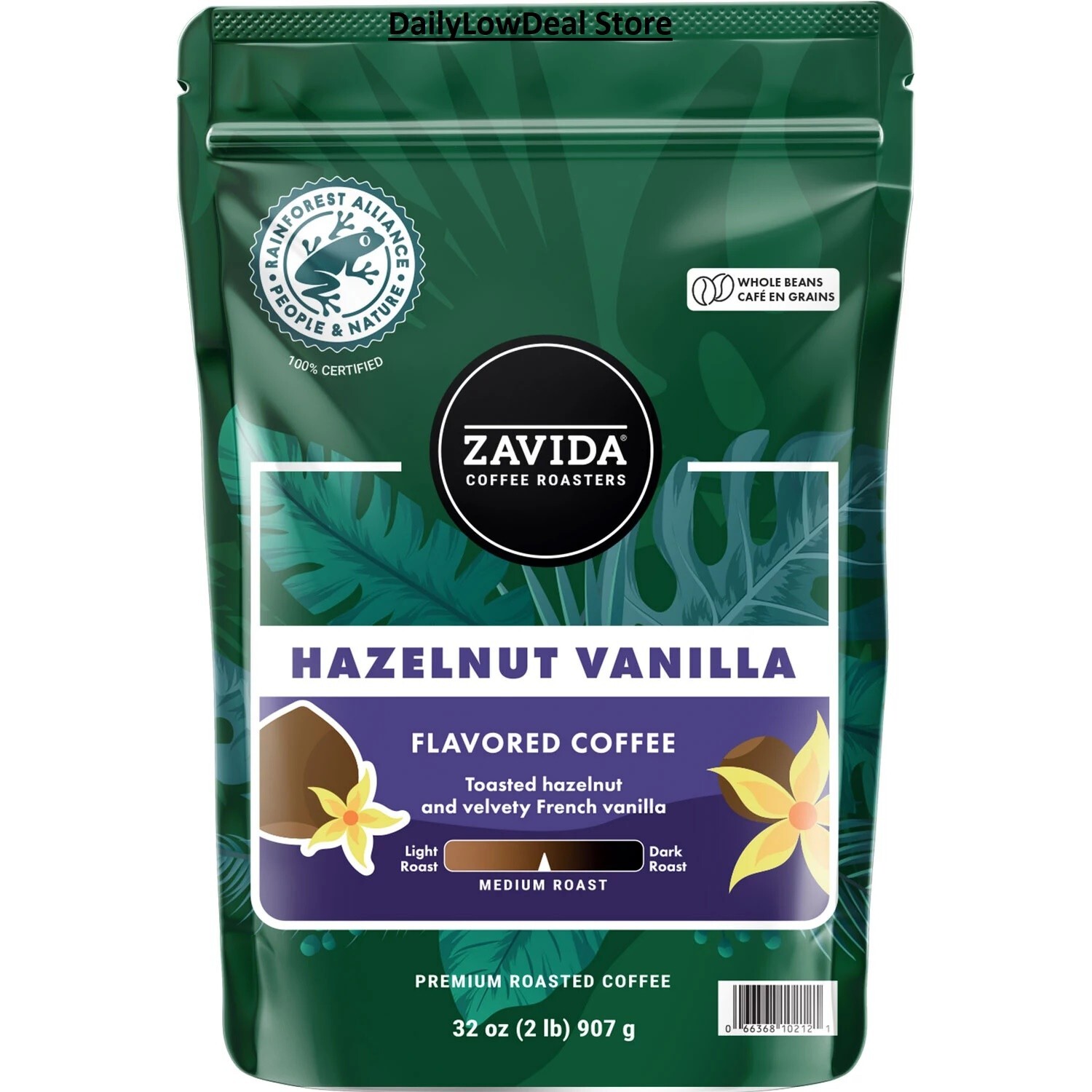 Zavida Coffee Whole Bean Coffee, Hazelnut Vanilla (32 oz.)