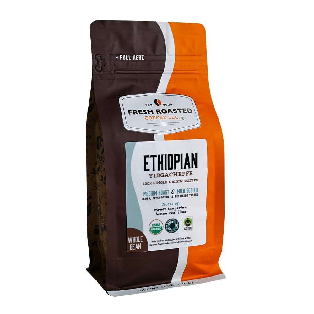 , Organic Ethiopian Yirgacheffe Whole Bean Coffee, Light Roast, USDA Organic,…