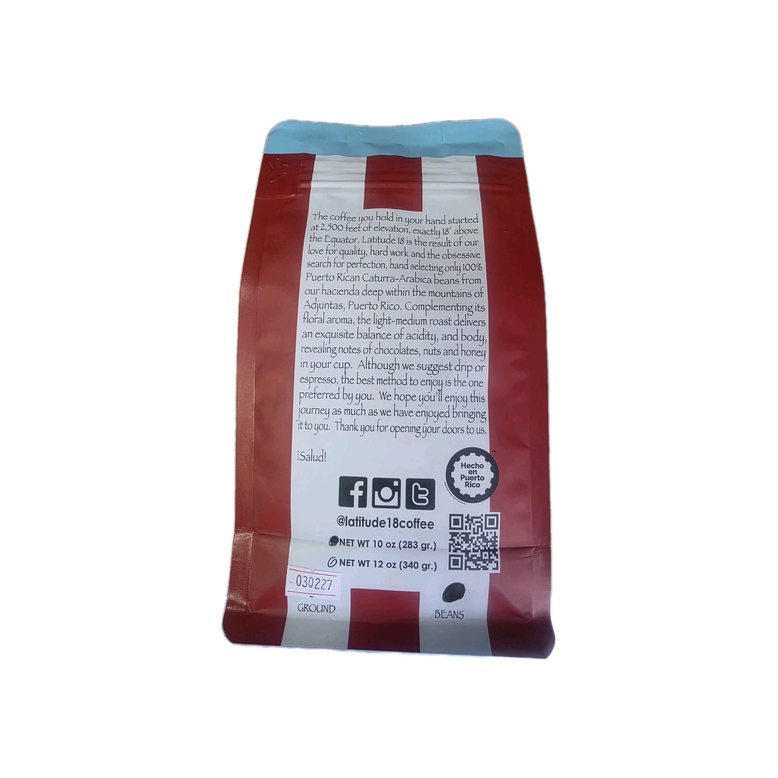 LATITUDE 18 Roast COFFEE Bean Single Origin 10oz 1 Bag 100% From Puerto Rico