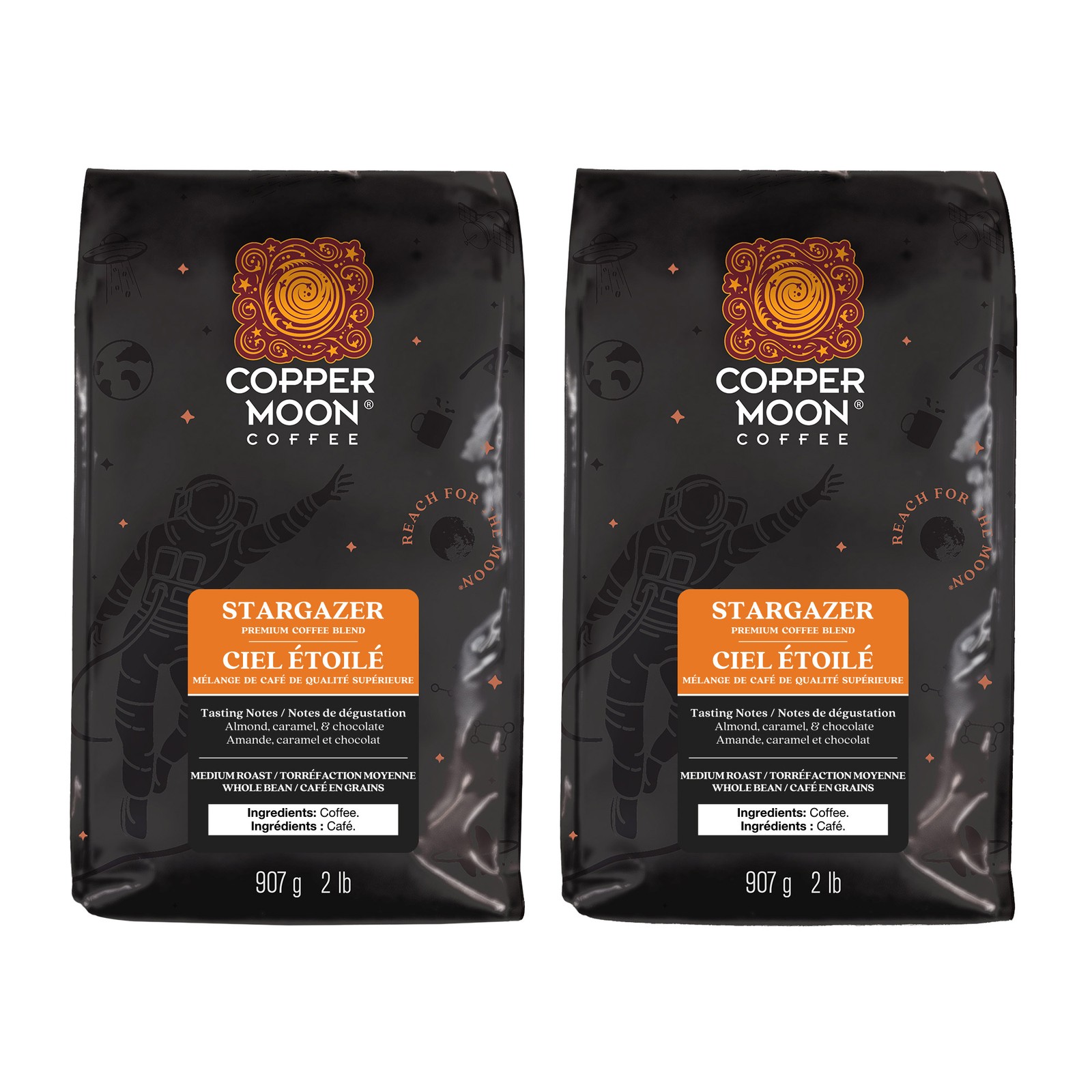 Copper Moon Whole Bean Coffee, Medium Roast Stargazer Blend, 2 x 907 g 