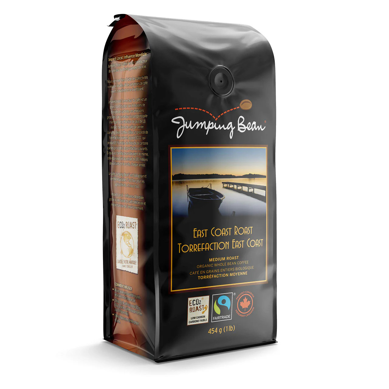 Jumping Bean East Coast Roast, Organic, Whole Bean Coffee, Medium, 454g/1 lb.