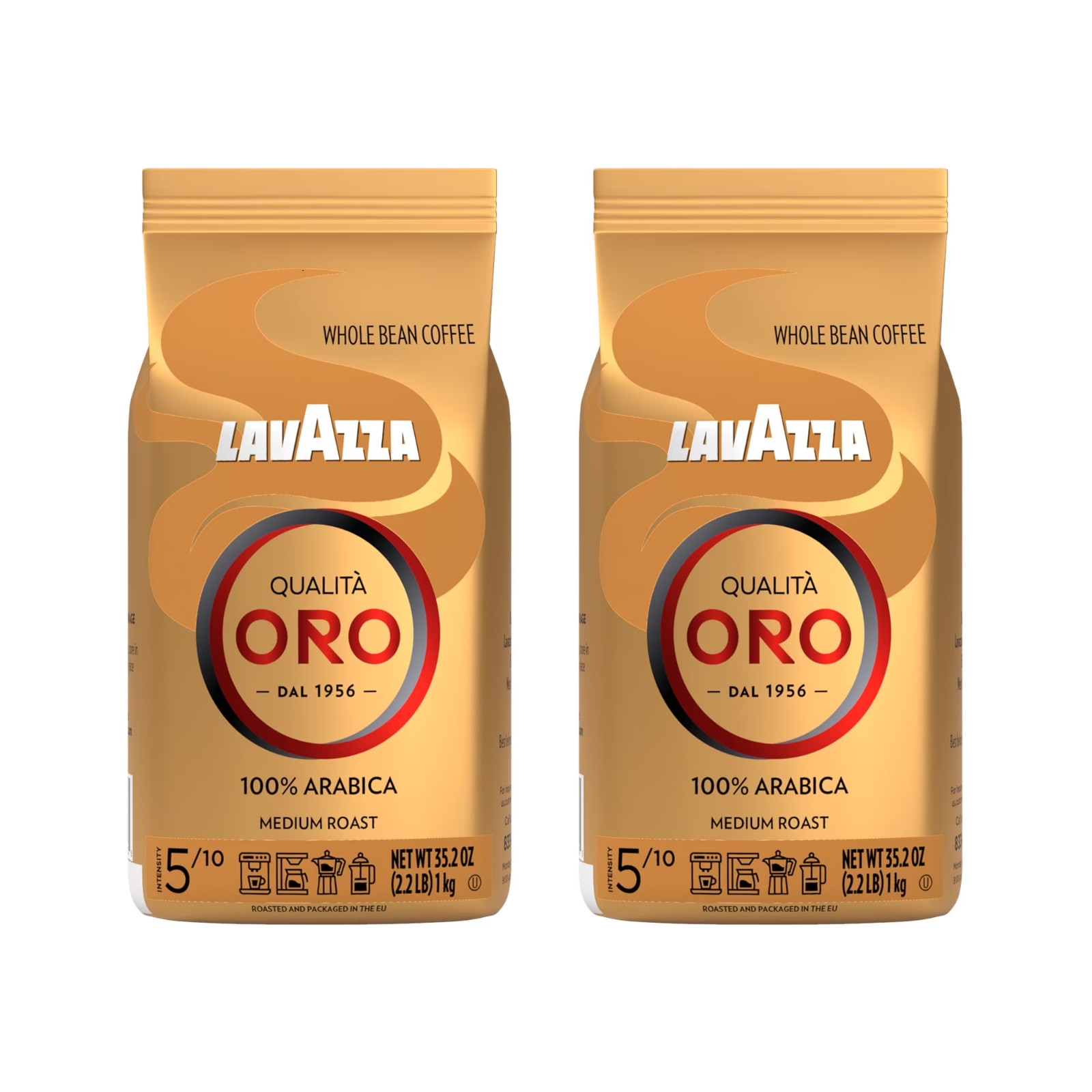 Lavazza Qualità Oro Whole Bean Coffee, Medium Roast, 2.2 lb Bag ( 2 packs )