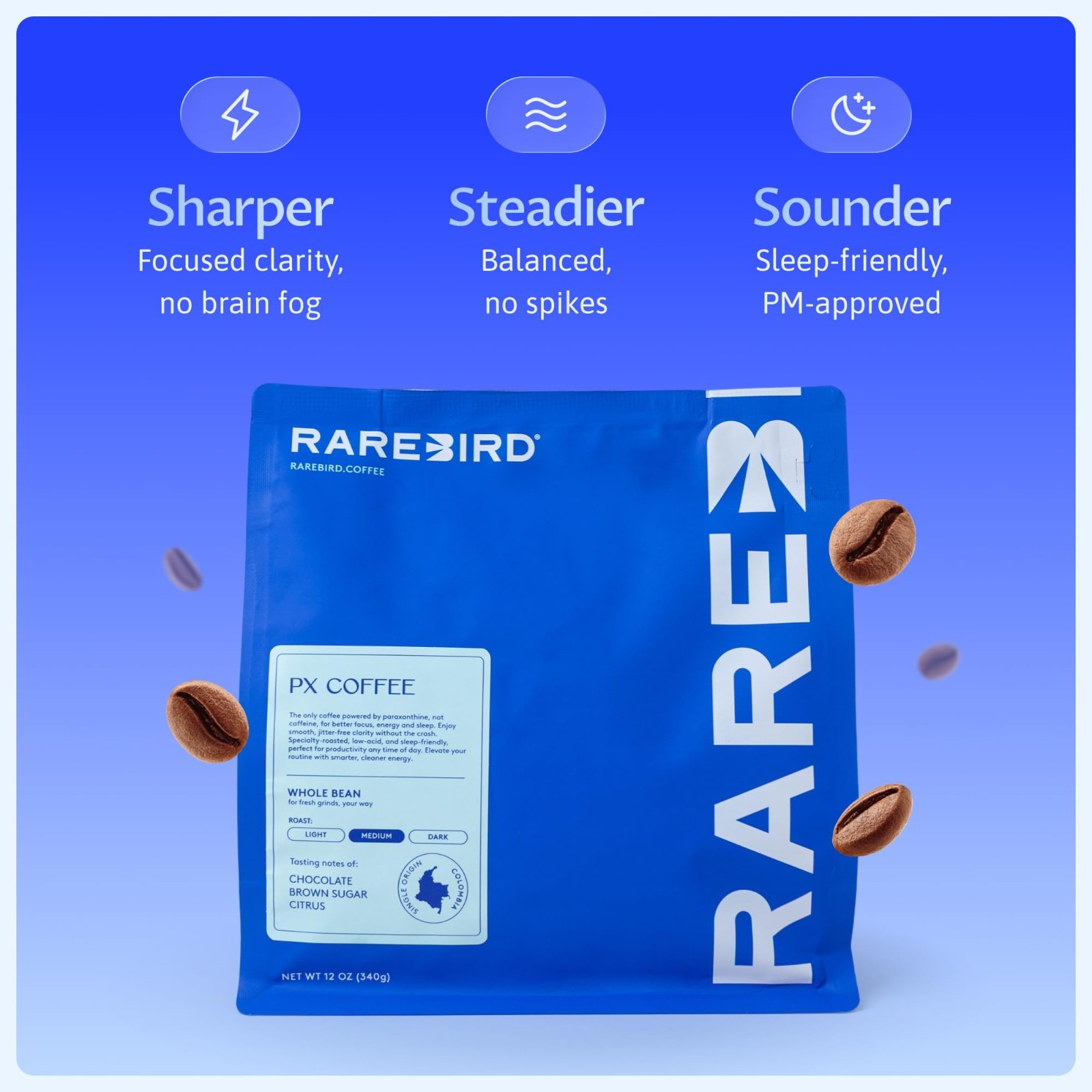 Medium Roast Whole Bean Coffee – Specialty Grade, Smooth Energy, Sleep-Friendly